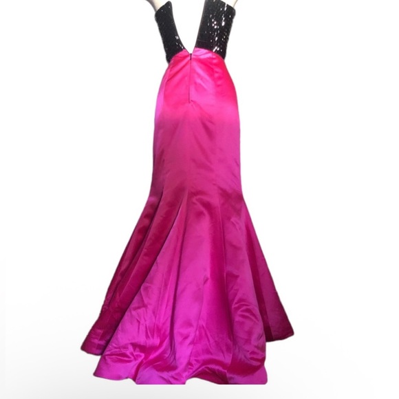 Sherri Hill Pink and Black Strapless Gown - Picture 3 of 5